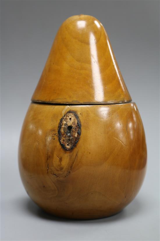 A Georgian fruitwood pear shaped tea caddy height 15cm